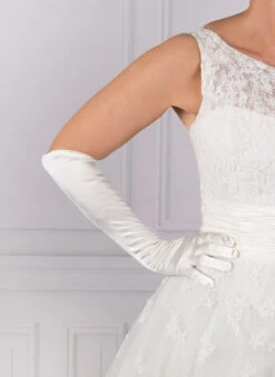 Women's Long Above-Elbow Satin Gloves -Dents 6 2181 white 2