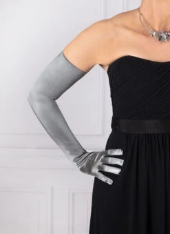 Women's Long Opera Satin Gloves -Dents 6 2182 pewter 2 068516e4 234d 4358 bf7f 01a4e2bff947