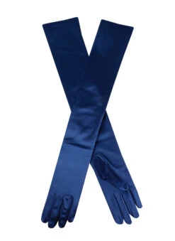 Women's Long Opera Satin Gloves -Dents 6 2182Navy