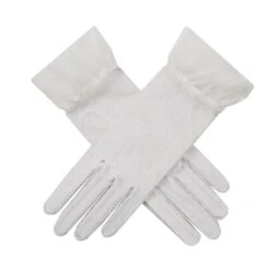 Women’s Tulle Gloves With Frilled Cuff -Dents 6 2240 White 1