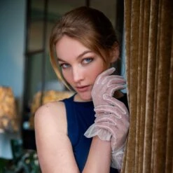 Women’s Tulle Gloves With Frilled Cuff -Dents 6 2240Ivory 5