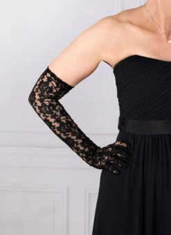Women's Long Opera Lace Gloves -Dents 6 2268 black