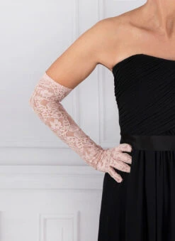 Women's Long Opera Lace Gloves -Dents 6 2268 blush