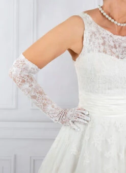 Women's Long Opera Lace Gloves -Dents 6 2268 white