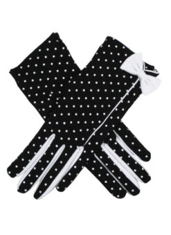 Women's Spotted Cotton Gloves With Side Bow And Trim -Dents 6 2287BlackWhite