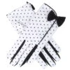 Women's Spotted Cotton Gloves With Side Bow And Trim -Dents 6 2287WhiteBlack