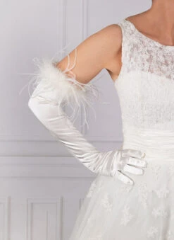Women's Long Opera Satin Gloves With Feather Cuffs 9 Women's Long Opera Satin Gloves With Feather Cuffs -Dents 6 2290 ivory cf6f7aea 05a8 4db0 9f35 a2d33ac9cd1d