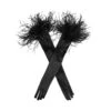 Women's Long Opera Satin Gloves With Feather Cuffs -Dents 6 2290Black