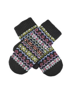 Women’s Jacquard Multi-Colour Fair Isle Knitted Mittens -Dents 6 3266 Black