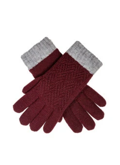 Women’s Patchwork Cable Knit Gloves -Dents 6 3270 claret