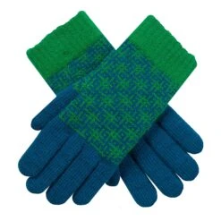 Women’s Jacquard Knitted Gloves With Hash Symbol Pattern -Dents 6 3275 Teal Emerald
