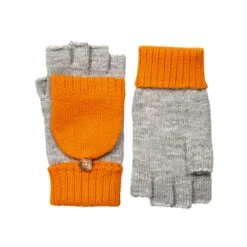 Women’s Two-Tone Fingerless Gloves With Mitten Flap -Dents 6 3276 Dove Grey Tangerine 1