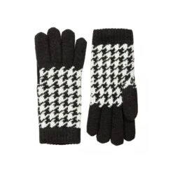 Women’s Jacquard Knitted Gloves With Dogtooth Pattern -Dents 6 3282 Black Winter White 1