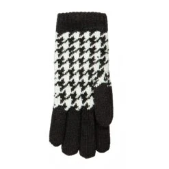 Women’s Jacquard Knitted Gloves With Dogtooth Pattern -Dents 6 3282 Black Winter White 3