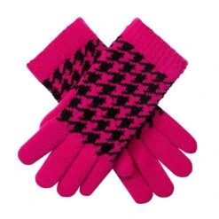 Women’s Jacquard Knitted Gloves With Dogtooth Pattern -Dents 6 3282 Fuchsia Black