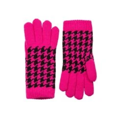 Women’s Jacquard Knitted Gloves With Dogtooth Pattern -Dents 6 3282 Fuchsia Black 1