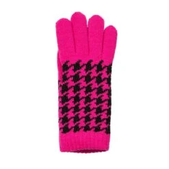 Women’s Jacquard Knitted Gloves With Dogtooth Pattern -Dents 6 3282 Fuchsia Black 2