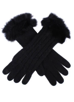 Women's Cable Knit Gloves With Fur Cuffs -Dents 6 4224 20black 1c2acdae 9a69 4d86 b930 a960f32d1760