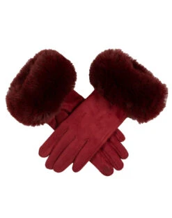 Women's Touchscreen Velour-Lined Faux Suede Gloves With Faux Fur Cuffs -Dents 6 4264 Claret 0a9870ca 05e2 4a22 8631 50bcdcdc5613