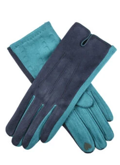 Women’s Touchscreen Three-Point Velour-Lined Faux Suede Gloves With Two-Tone Design
