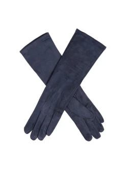 Women’s Touchscreen Long Below-Elbow Velour-Lined Faux Suede Gloves -Dents 6 4269 Navy