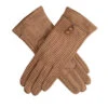 Women’s Touchscreen Velour-Lined Faux Suede Gloves With Dogtooth Print -Dents 6 4272 Sand