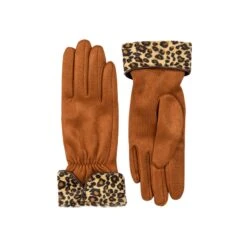 Women’s Touchscreen Velour-Lined Faux Suede Gloves With Faux Fur Leopard Print Cuffs 19 Women’s Touchscreen Velour-Lined Faux Suede Gloves With Faux Fur Leopard Print Cuffs -Dents 6 4276 Cognac 1