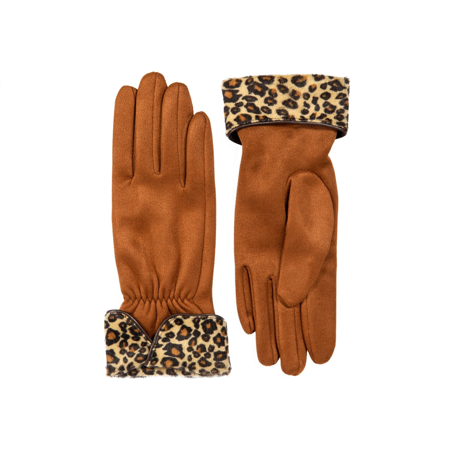 Women’s Touchscreen Velour-Lined Faux Suede Gloves With Faux Fur Leopard Print Cuffs 7 Women’s Touchscreen Velour-Lined Faux Suede Gloves With Faux Fur Leopard Print Cuffs - Image 5