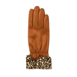 Women’s Touchscreen Velour-Lined Faux Suede Gloves With Faux Fur Leopard Print Cuffs 20 Women’s Touchscreen Velour-Lined Faux Suede Gloves With Faux Fur Leopard Print Cuffs -Dents 6 4276 Cognac 2