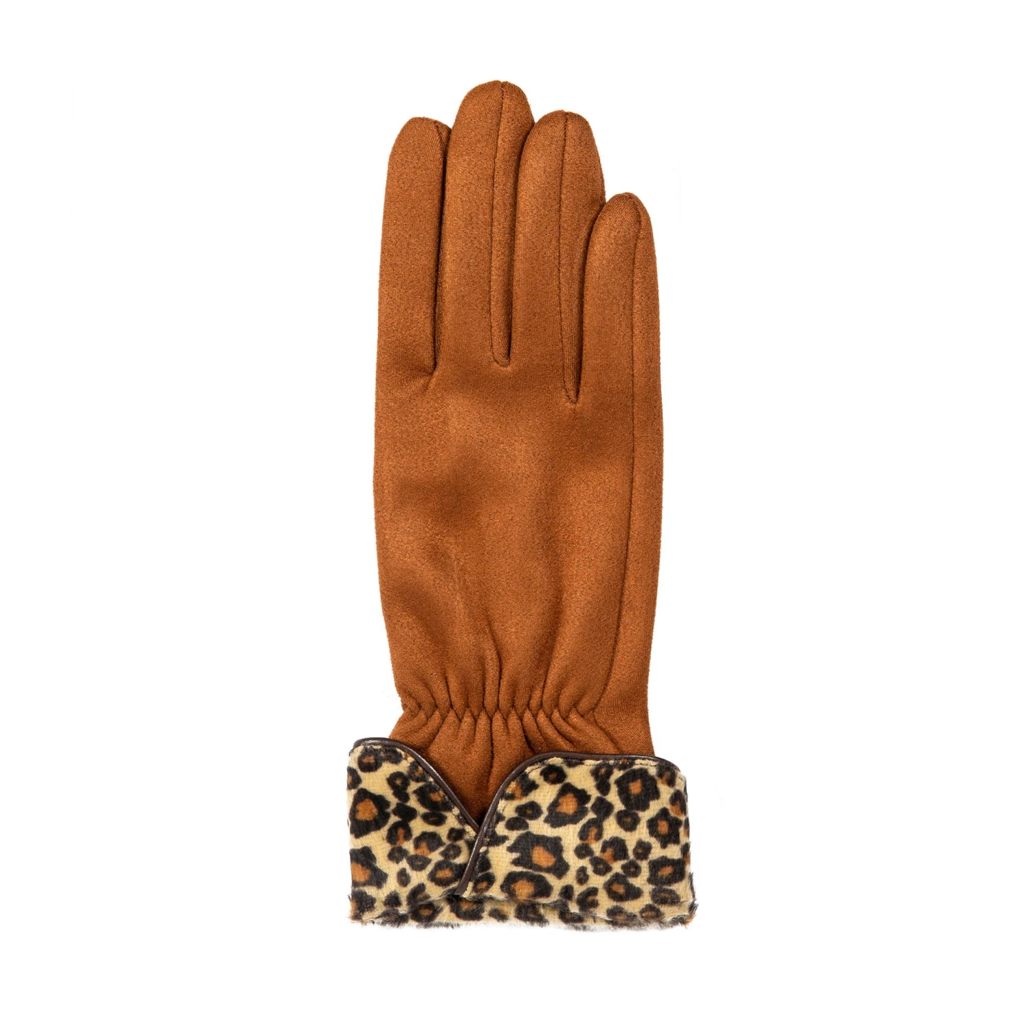 Women’s Touchscreen Velour-Lined Faux Suede Gloves With Faux Fur Leopard Print Cuffs 8 Women’s Touchscreen Velour-Lined Faux Suede Gloves With Faux Fur Leopard Print Cuffs - Image 6