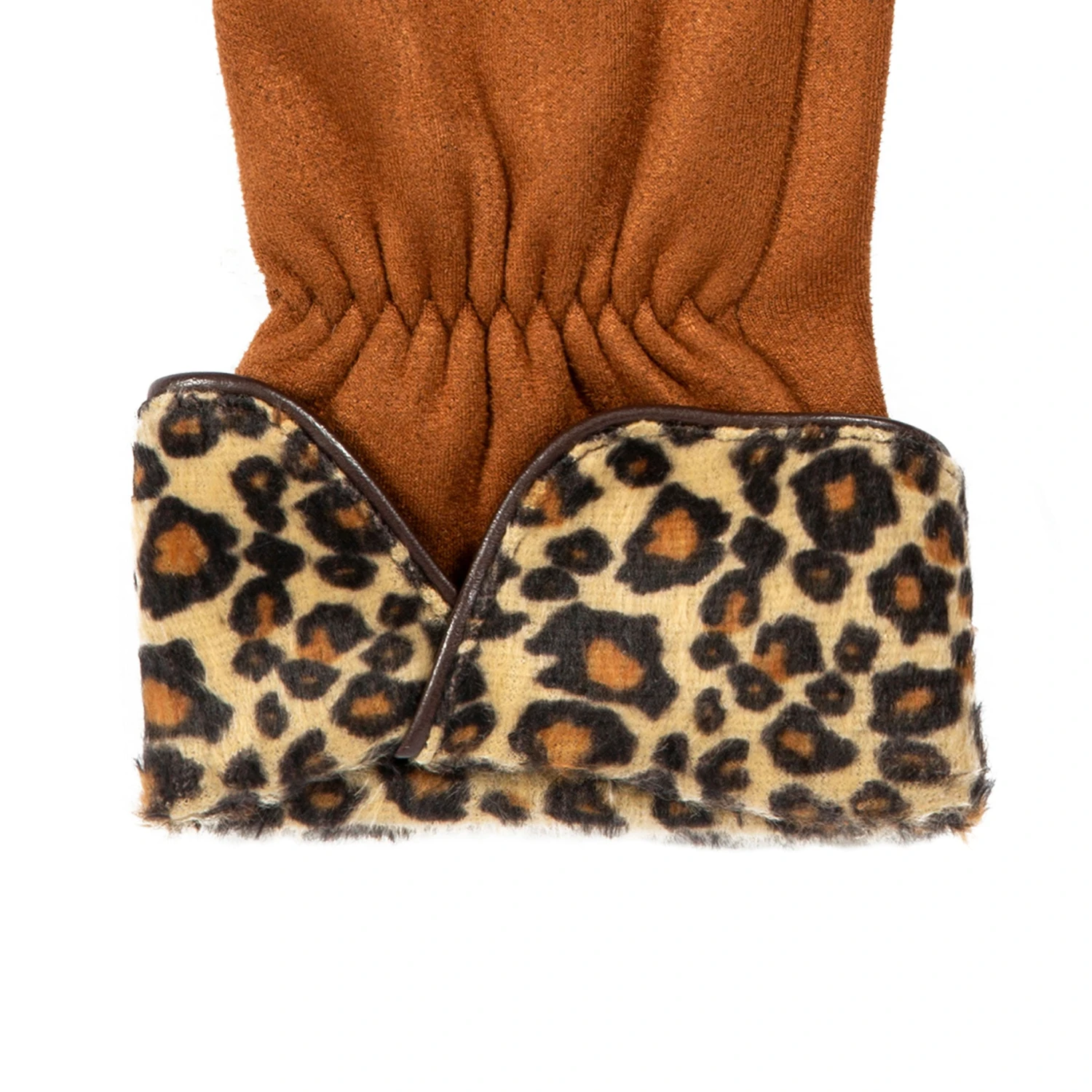 Women’s Touchscreen Velour-Lined Faux Suede Gloves With Faux Fur Leopard Print Cuffs 9 Women’s Touchscreen Velour-Lined Faux Suede Gloves With Faux Fur Leopard Print Cuffs - Image 7