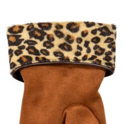 Women’s Touchscreen Velour-Lined Faux Suede Gloves With Faux Fur Leopard Print Cuffs 23 Women’s Touchscreen Velour-Lined Faux Suede Gloves With Faux Fur Leopard Print Cuffs -Dents 6 4276 Cognac 5