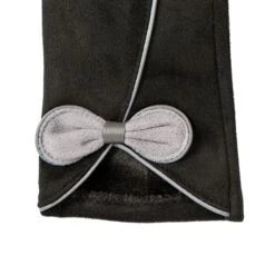 Women’s Touchscreen Velour-Lined Faux Suede Gloves With Contrast Trim And Bow -Dents 6 4278 Black Dove Grey 4