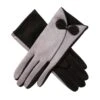Women’s Touchscreen Velour-Lined Faux Suede Gloves With Contrast Trim And Bow -Dents 6 4278 Dove Grey