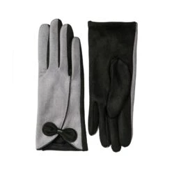 Women’s Touchscreen Velour-Lined Faux Suede Gloves With Contrast Trim And Bow -Dents 6 4278 Dove Grey 1