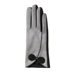 Women’s Touchscreen Velour-Lined Faux Suede Gloves With Contrast Trim And Bow -Dents 6 4278 Dove Grey 2