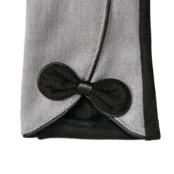Women’s Touchscreen Velour-Lined Faux Suede Gloves With Contrast Trim And Bow -Dents 6 4278 Dove Grey 4