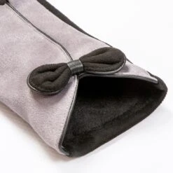 Women’s Touchscreen Velour-Lined Faux Suede Gloves With Contrast Trim And Bow -Dents 6 4278 Dove Grey 8