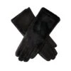 Women’s Touchscreen Velour-Lined Faux Fur And Faux Suede Gloves -Dents 6 4279 Black
