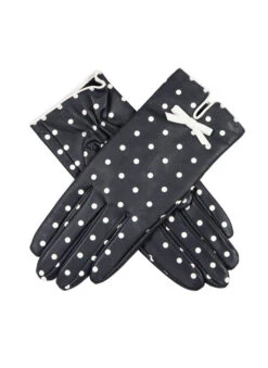 Women's Silk-Lined Leather Gloves With Polka Dot Design