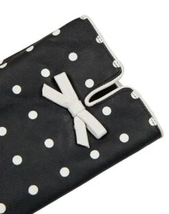 Women's Silk-Lined Leather Gloves With Polka Dot Design -Dents 7 0018 navy white 2