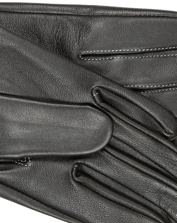 Women's Three-Point Leather Gloves With Contrasting Stitching 6 Women's Three-Point Leather Gloves With Contrasting Stitching - Image 4