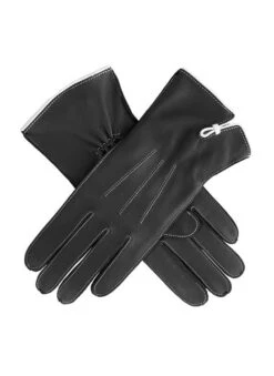 Women's Three-Point Leather Gloves With Contrasting Stitching