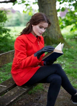 Women's Three-Point Lined Imitation Peccary Leather Gloves -Dents 7 1109 Black 2c7fd6ad 8b9c 43d7 b208 15599b9075c6