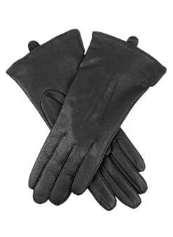 Women's Three-Point Lined Imitation Peccary Leather Gloves -Dents 7 1109 Black f96b638e c526 4440 a884 330139c1f6c1