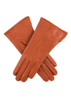 Women's Three-Point Lined Imitation Peccary Leather Gloves -Dents 7 1109 cognac