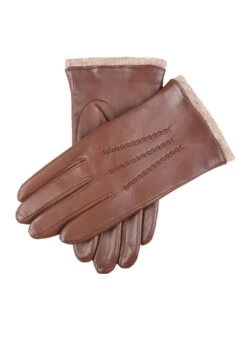 Women’s Three-Point Wool-Lined Leather Gloves With Knitted Cuffs -Dents 7 1135 Chestnut