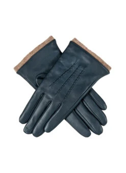 Women’s Three-Point Wool-Lined Leather Gloves With Knitted Cuffs -Dents 7 1135 Navy
