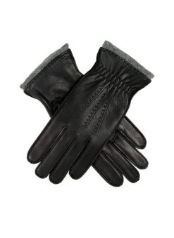 Women’s Three-Point Cashmere-Lined Deerskin Leather Gloves With Cashmere Cuffs -Dents 7 1137 Black
