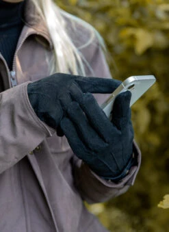 Women's Touchscreen Water-Resistant Three-Point Fleece-Lined Suede Gloves -Dents 7 1196 BLACK 47220c45 8848 4209 a823 f96750480750